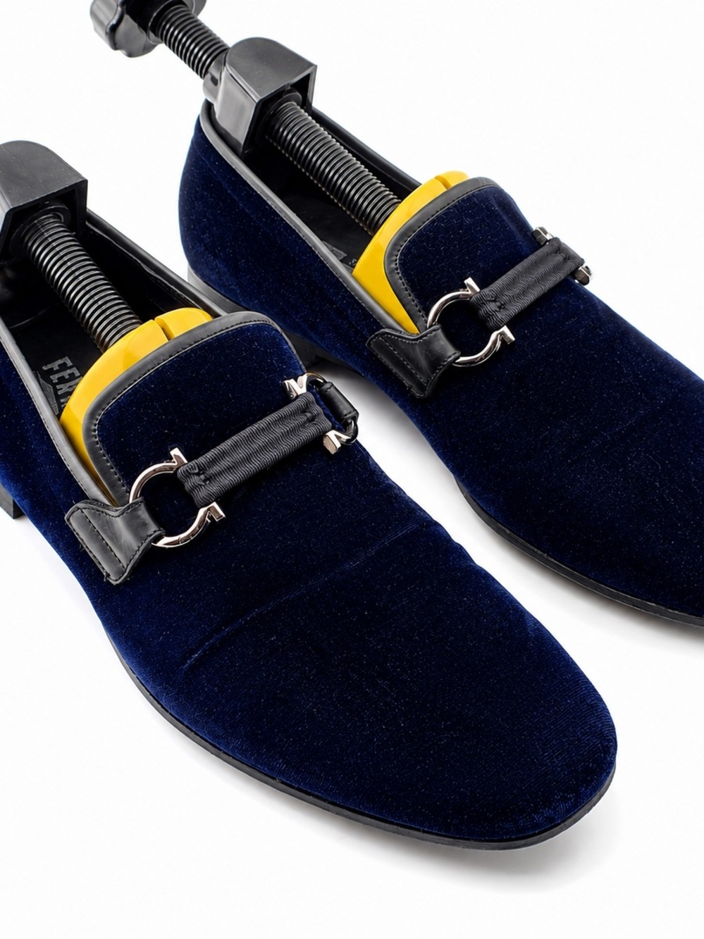 Salvatore Ferragamo Mens Navy Blue Velvet Smoking Slippers Loafers Shoes 8 EE